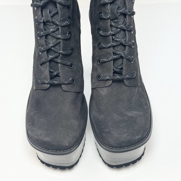 Dolls Kill Darker Wavs Kickdrum Clear Heeled Suede Work Boots Black Size 9 - Picture 7 of 16